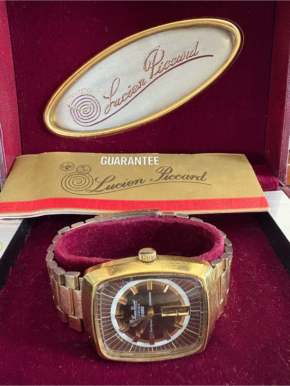Vintage Lucien Piccard Seashark 6000 DaVinci Automatic Watch Box Papers RUNS
